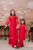 JAMIE Red Embroidery Matching Mom and Baby girl