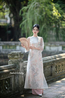 HAZEL Cream/ Pink double layers embroidery modern ao dai set