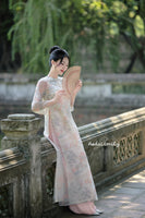 HAZEL Cream/ Pink double layers embroidery modern ao dai set