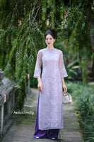 JESSICA Purple embroidery modern ao dai set with hand beaded flowers