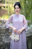 JESSICA Purple embroidery modern ao dai set with hand beaded flowers