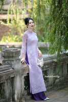 JESSICA Purple embroidery modern ao dai set with hand beaded flowers