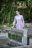 JESSICA Purple embroidery modern ao dai set with hand beaded flowers