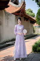 MILLIE Purple double layers modern ao dai with embroidery flowers