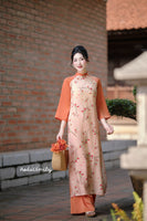 ZARA Vintage Berry Blossom flowers patterns ao dai set