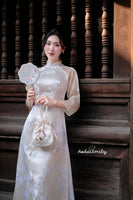 BELLA Beige Spring flowers pattern| Taffeta ao dai set