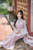 EMERY Pink Ao Dai with Cherry Blossom 3D flower pattern