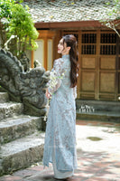 EDEN Blue Ao Dai with Cherry Blossom 3D flower pattern