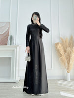 MADELYN Black ao dai with simple crystals rhinestones