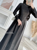 MADELYN Black ao dai with simple crystals rhinestones