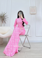 BESSIE Pink Ao Dai Gấm set with pearls