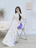 HARPER Purple Mini flowers Pre-made Silk Ao dai