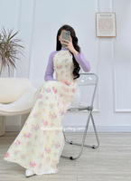 EVELYN Pastel Purple flowers Pre-made Silk Ao dai