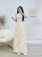 EVELYN Pastel Purple flowers Pre-made Silk Ao dai