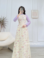 EVELYN Pastel Purple flowers Pre-made Silk Ao dai