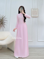 AUGUST Plain Sweet Pink ao dai with pearls