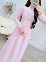 AUGUST Plain Sweet Pink ao dai with pearls