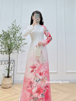 DESTINY Printed Pink flowers pattern Pre made ao dai for women