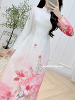 DESTINY Printed Pink flowers pattern Pre made ao dai for women