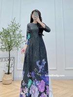MACIE Printed Black flowers pattern Pre made ao dai for women|