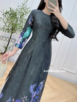 MACIE Printed Black flowers pattern Pre made ao dai for women|