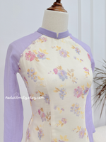 EVELYN Pastel Purple flowers Pre-made Silk Ao dai
