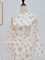 HARPER Purple Mini flowers Pre-made Silk Ao dai