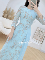 GEMMA Blue Pre made ao dai Viet Nam with pearls