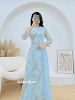 GEMMA Blue Pre made ao dai Viet Nam with pearls