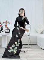 HATTIE Aó dài lụa with embroidery Flowers