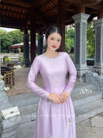 DAKOTA Pastel purple ao dai with hand beading designed crystals and pearls