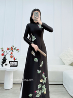 HATTIE Aó dài lụa with embroidery Flowers