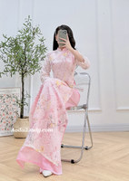 DANIELLE Pink Spring flowers pattern Modern Ao dai