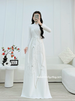 MARY White 3D lotus flowers with Hand beading crystals Ao dai