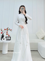 MARY White 3D lotus flowers with Hand beading crystals Ao dai