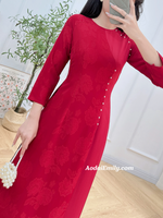 ALLIE Burgundy shiny double layers ao dai with pearls