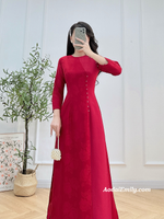 ALLIE Burgundy shiny double layers ao dai with pearls
