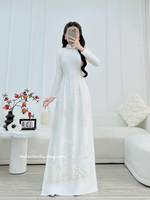 MAISIE White 3D flowers with Hand beading crystals Ao dai