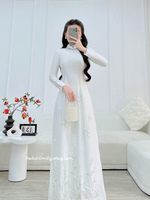 MAISIE White 3D flowers with Hand beading crystals Ao dai