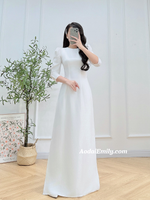 JIMENA White Ao Dai Gấm with pearls collar