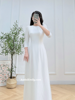 JIMENA White Ao Dai Gấm with pearls collar