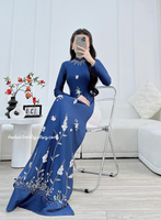 MICAH 3D flowers with Hand beading crystals Ao dai