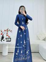 MICAH 3D flowers with Hand beading crystals Ao dai