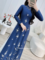 MICAH 3D flowers with Hand beading crystals Ao dai