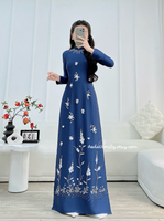 MICAH 3D flowers with Hand beading crystals Ao dai