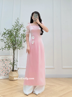 KYLA Pink Matching Mom & Girl Ao Dai with 3D flowers