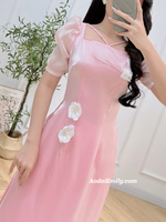 KYLA Pink Matching Mom & Girl Ao Dai with 3D flowers