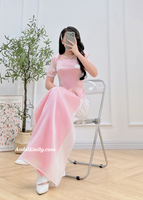 KYLA Pink Matching Mom & Girl Ao Dai with 3D flowers