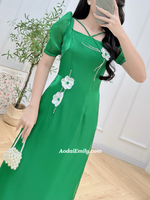 PRISCILLA Green Matching Mom & Girl Ao Dai with 3D flowers