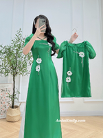 PRISCILLA Green Matching Mom & Girl Ao Dai with 3D flowers
